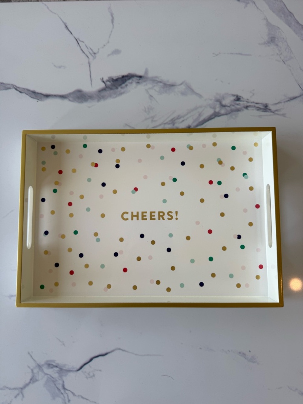 Polka Dot 'CHEERS!' Serving Tray - Gold Trim